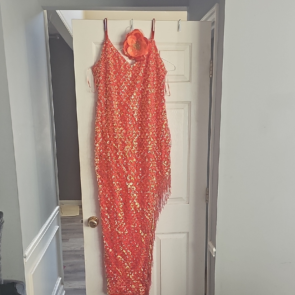 Elegant Coral Sequin Dress